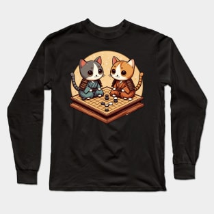 Kawaii cat samurais go board game baduk Long Sleeve T-Shirt